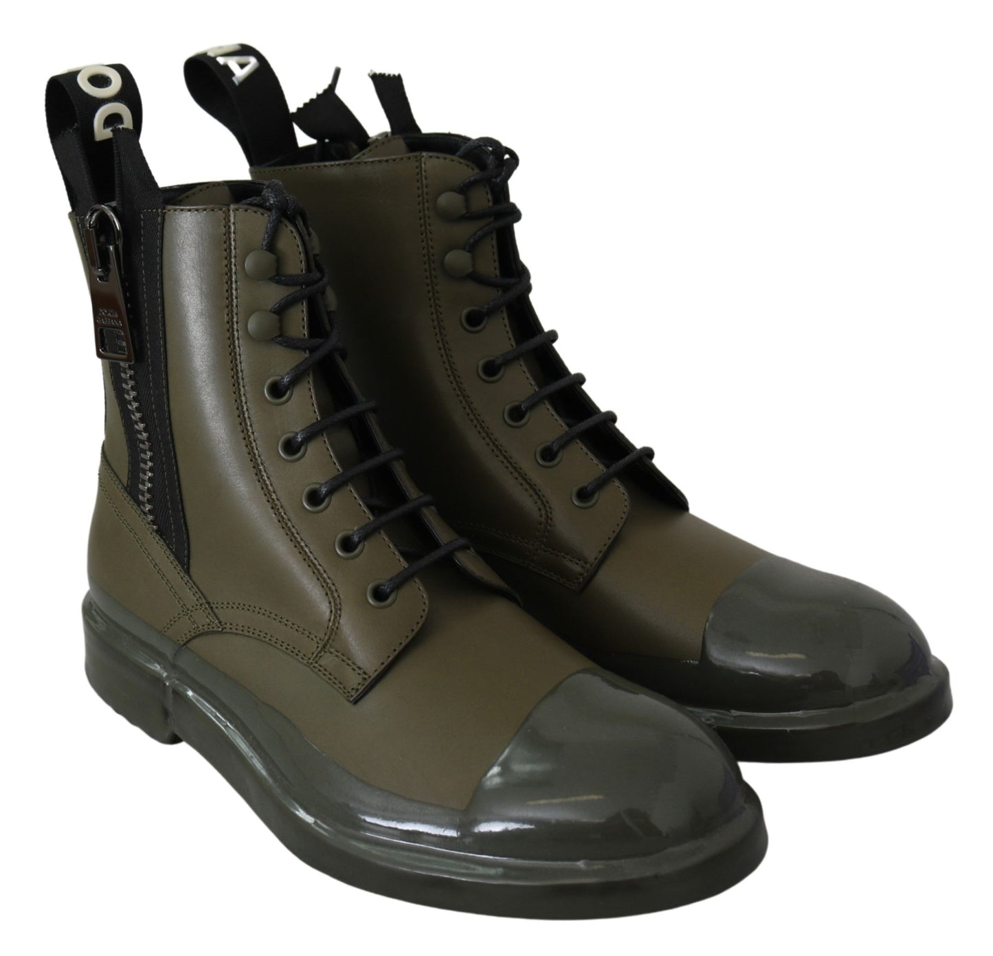 Bottines en cuir vert militaire Dolce &amp; gabbana