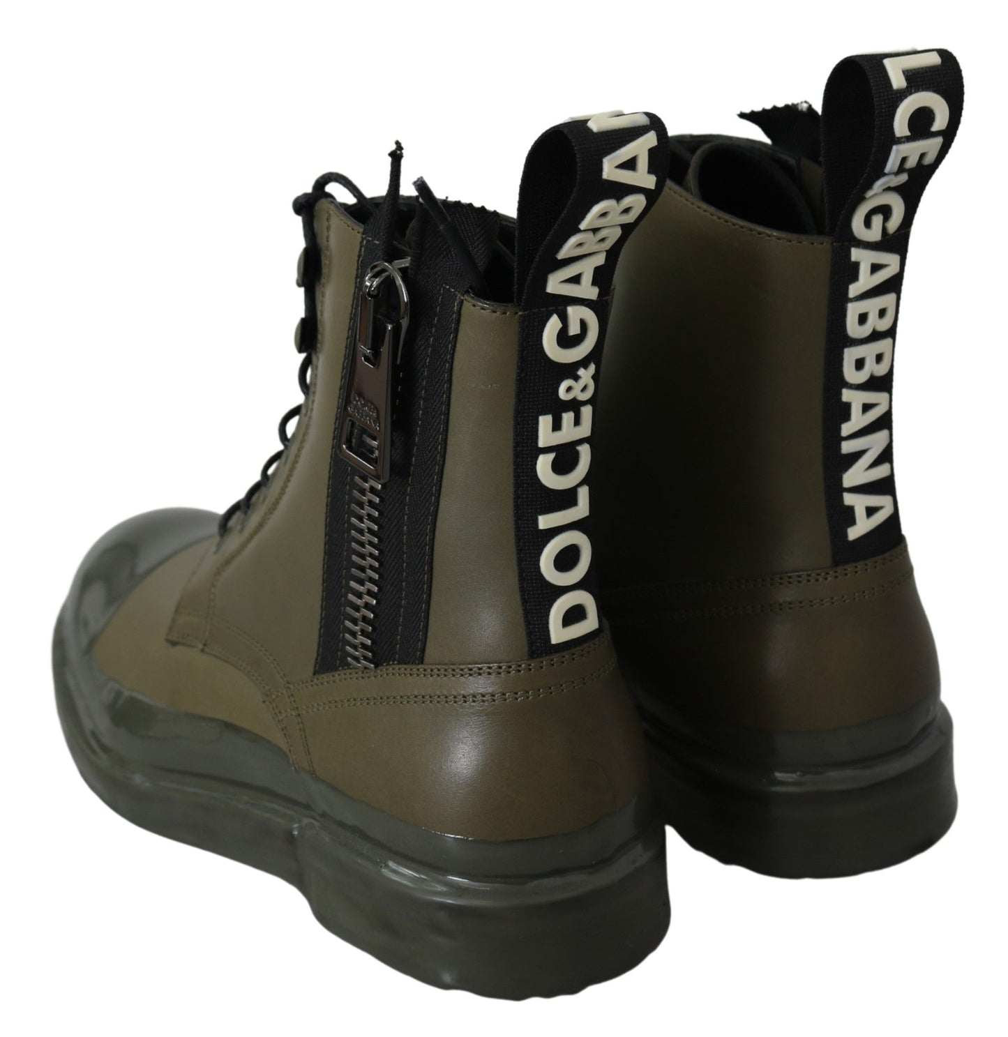 Bottines en cuir vert militaire Dolce &amp; gabbana