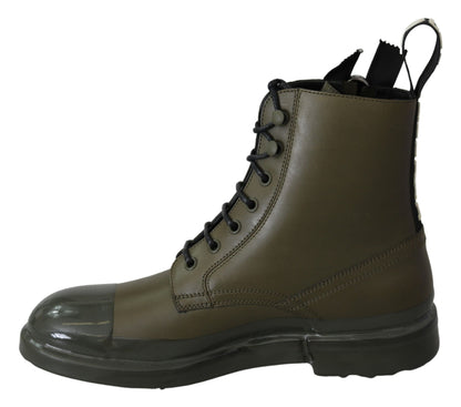 Bottines en cuir vert militaire Dolce &amp; gabbana