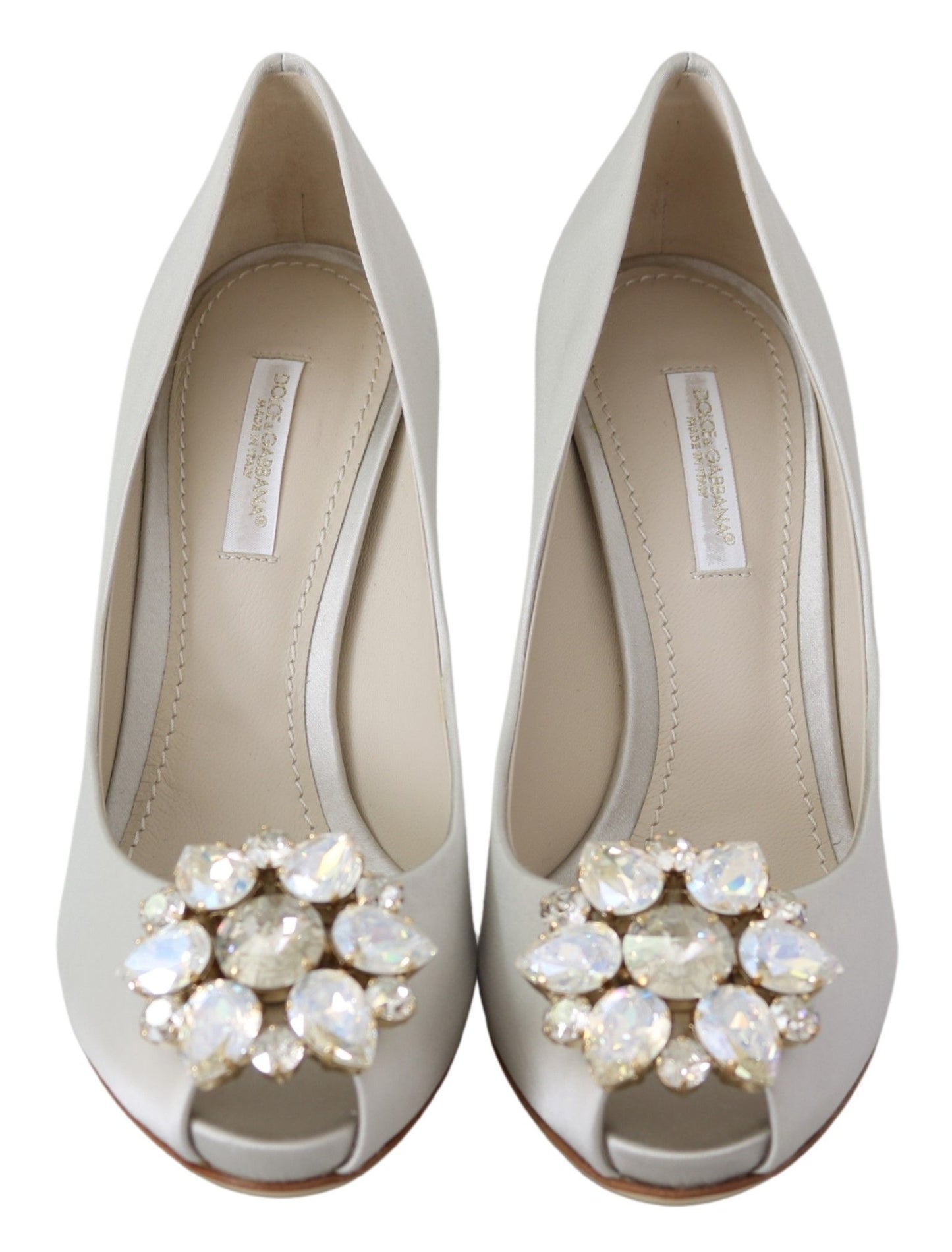 Dolce &amp; gabbana talons peep toe en soie mélangée en cristal blanc