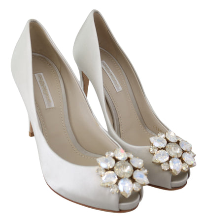 Dolce &amp; gabbana talons peep toe en soie mélangée en cristal blanc