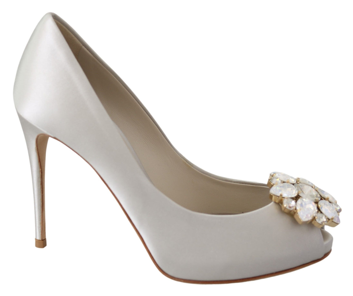 Dolce &amp; gabbana talons peep toe en soie mélangée en cristal blanc