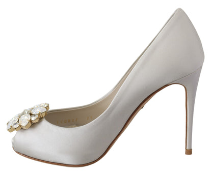 Dolce &amp; gabbana talons peep toe en soie mélangée en cristal blanc