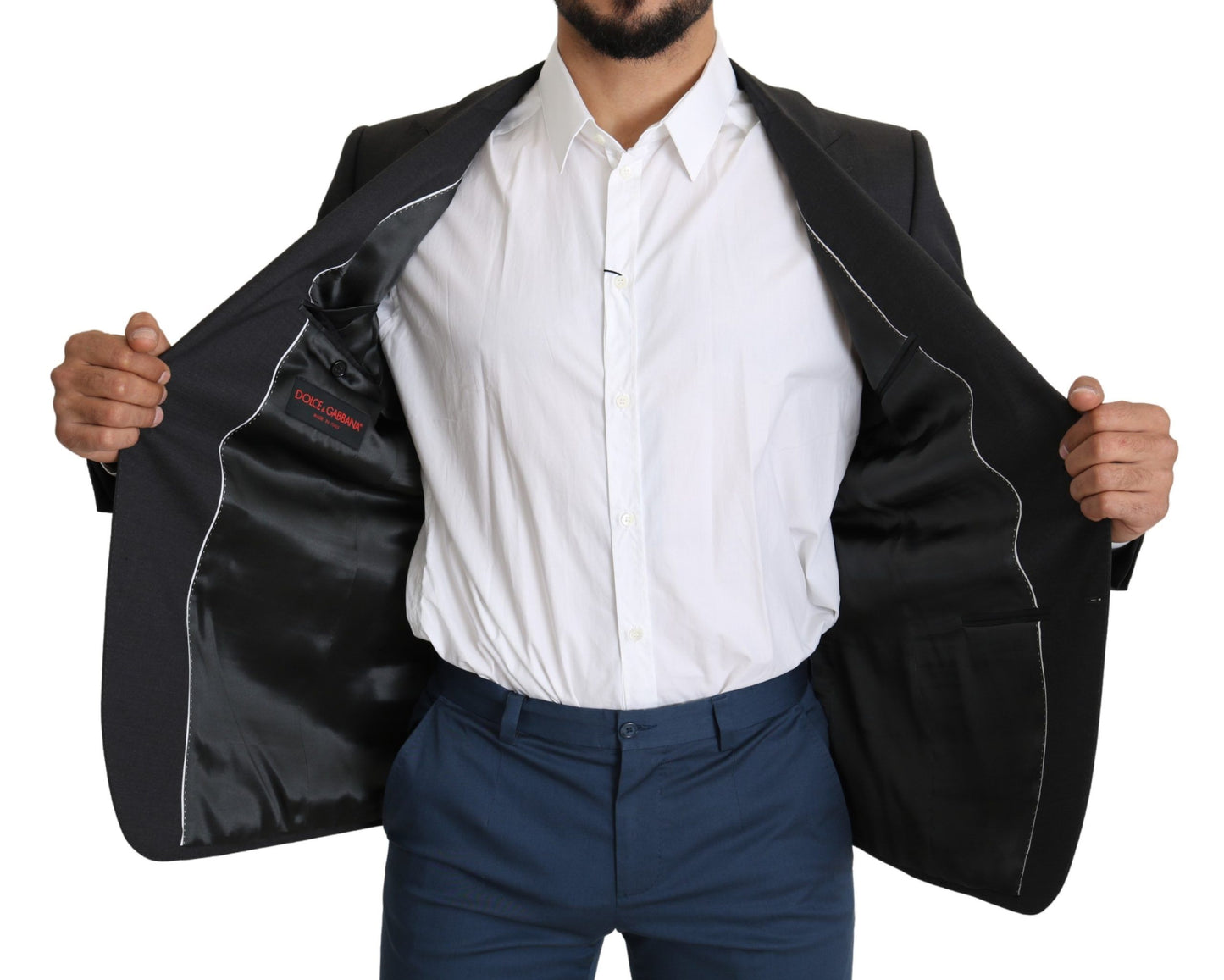 Dolce &amp; Gabbana Elegante blazer gris de corte slim en mezcla de lana y seda