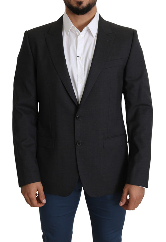 Dolce &amp; Gabbana Elegante blazer gris de corte slim en mezcla de lana y seda