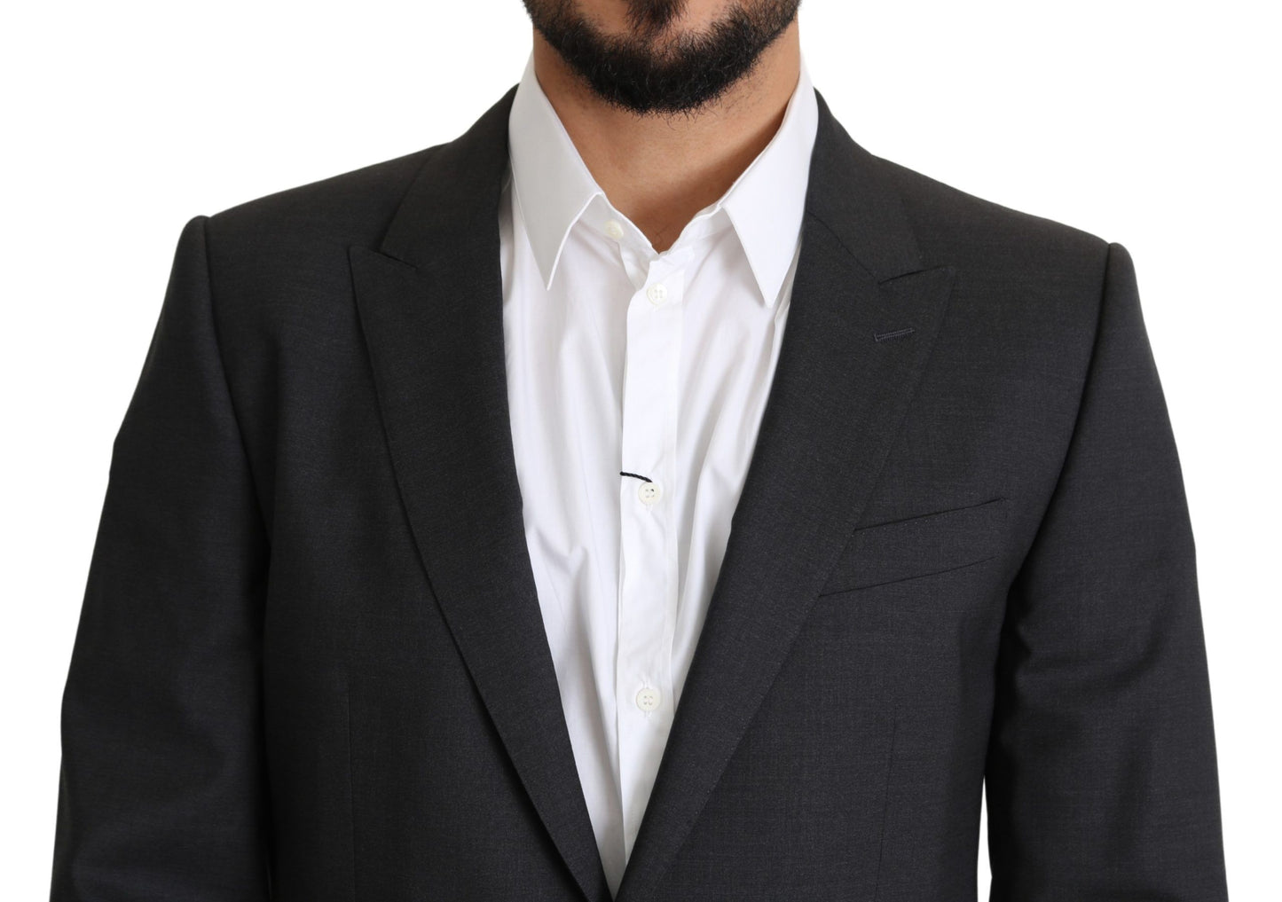 Dolce &amp; Gabbana Elegante blazer gris de corte slim en mezcla de lana y seda
