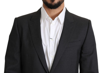 Dolce &amp; Gabbana Elegante blazer gris de corte slim en mezcla de lana y seda