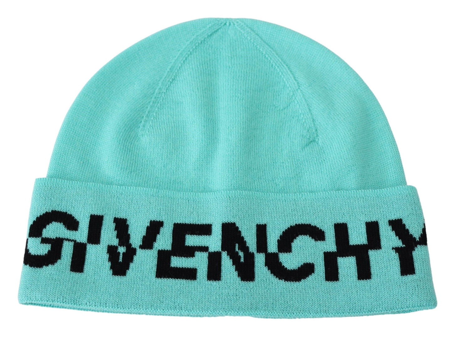 Bonnet en laine vert aigue-marine Givenchy avec logo signature