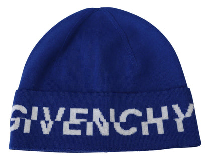 Bonnet unisexe en laine cobalt Givenchy avec détail logo