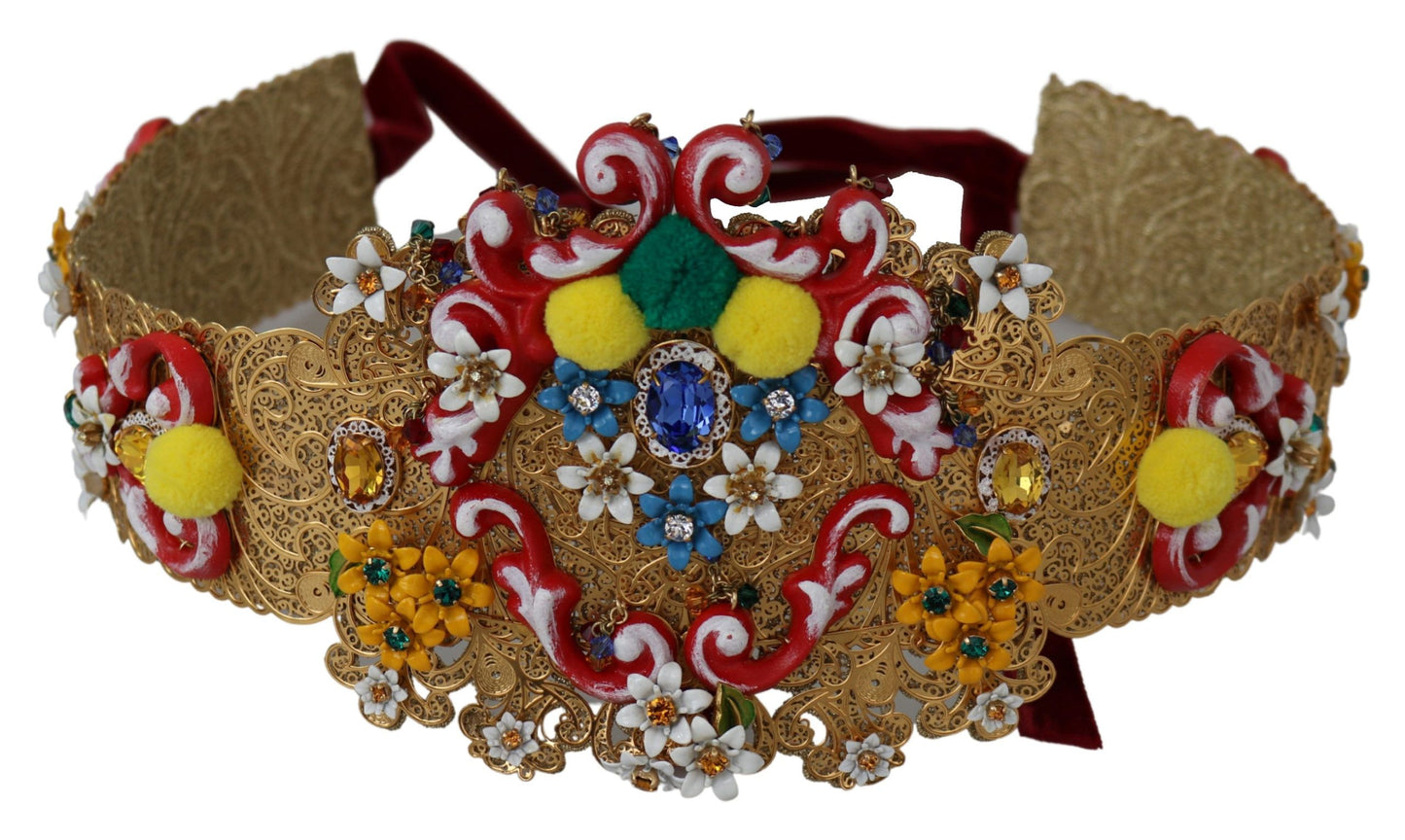 Dolce &amp; gabbana ceinture dorée à cristaux fleuris