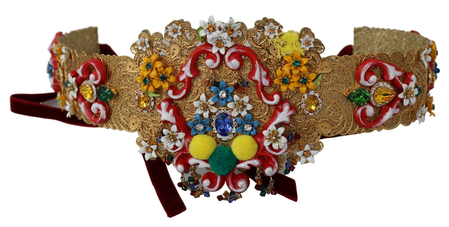 Dolce &amp; gabbana ceinture ornée de cristaux floraux dorés