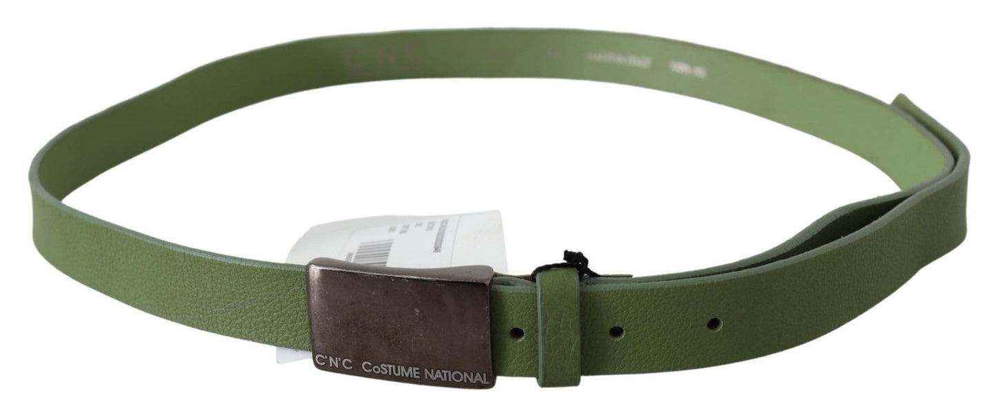 Costume national ceinture en cuir vert avec boucle argentée