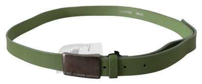 Costume national ceinture en cuir vert avec boucle argentée