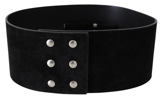 Ceinture large en cuir noir Gf Ferre avec boucle argentée