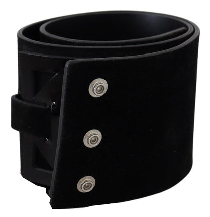 Ceinture large en cuir noir Gf Ferre avec boucle argentée