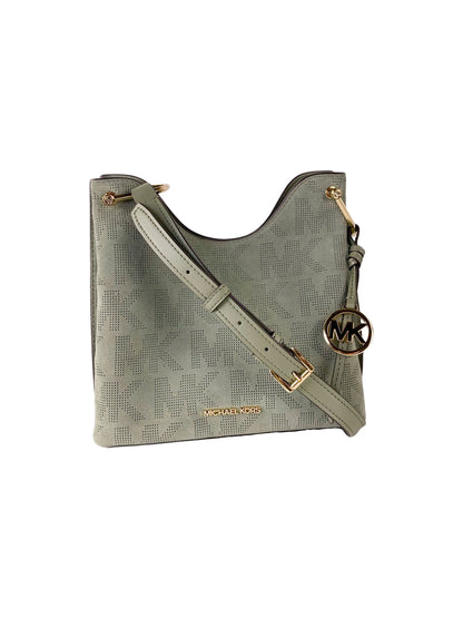 Michael Kors Joan Bolso bandolera grande de piel de ante perforada (verde militar)