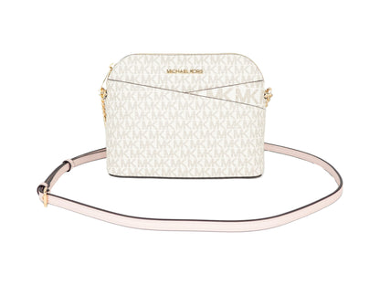 Michael Kors Jet Set Travel Medium Cuir X Cross Dome Sac à bandoulière (Signature vanille/poudre Blush)