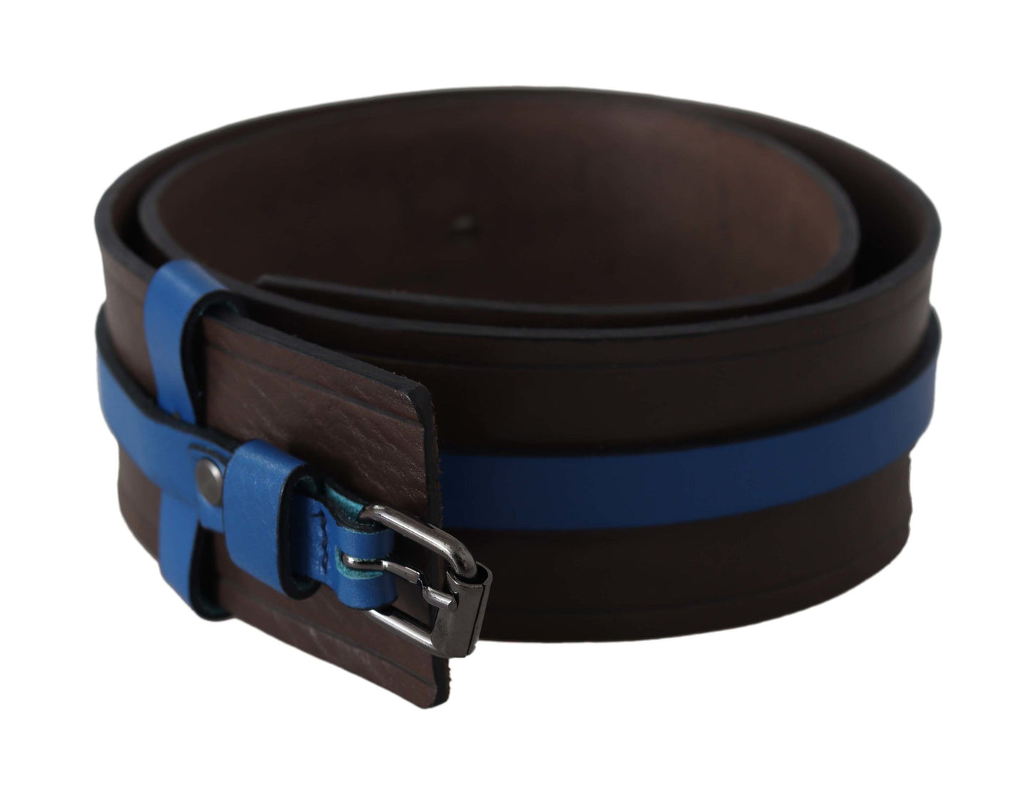 Costume national ceinture en cuir marron avec doublure bleue