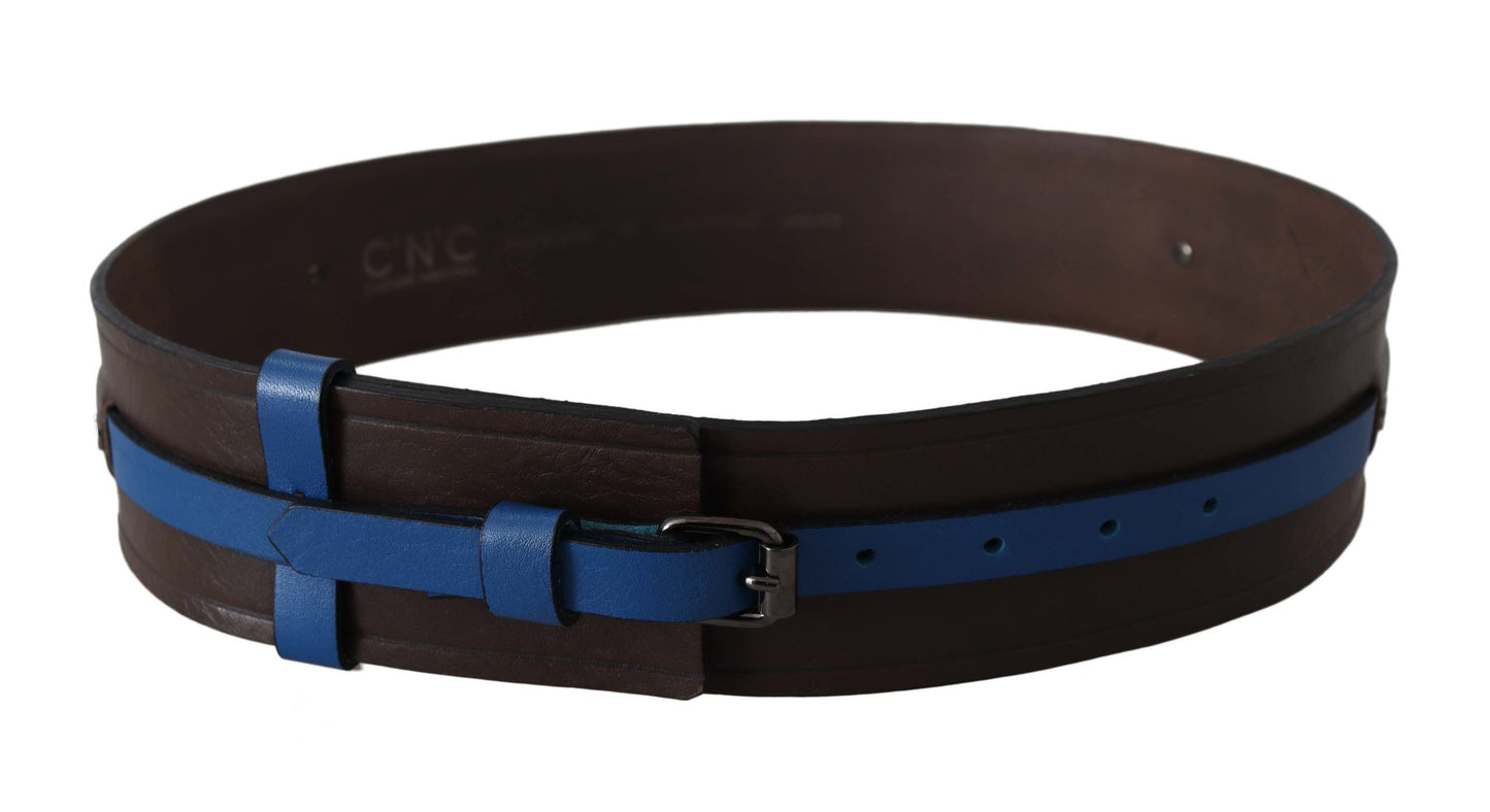 Costume national ceinture en cuir marron avec doublure bleue