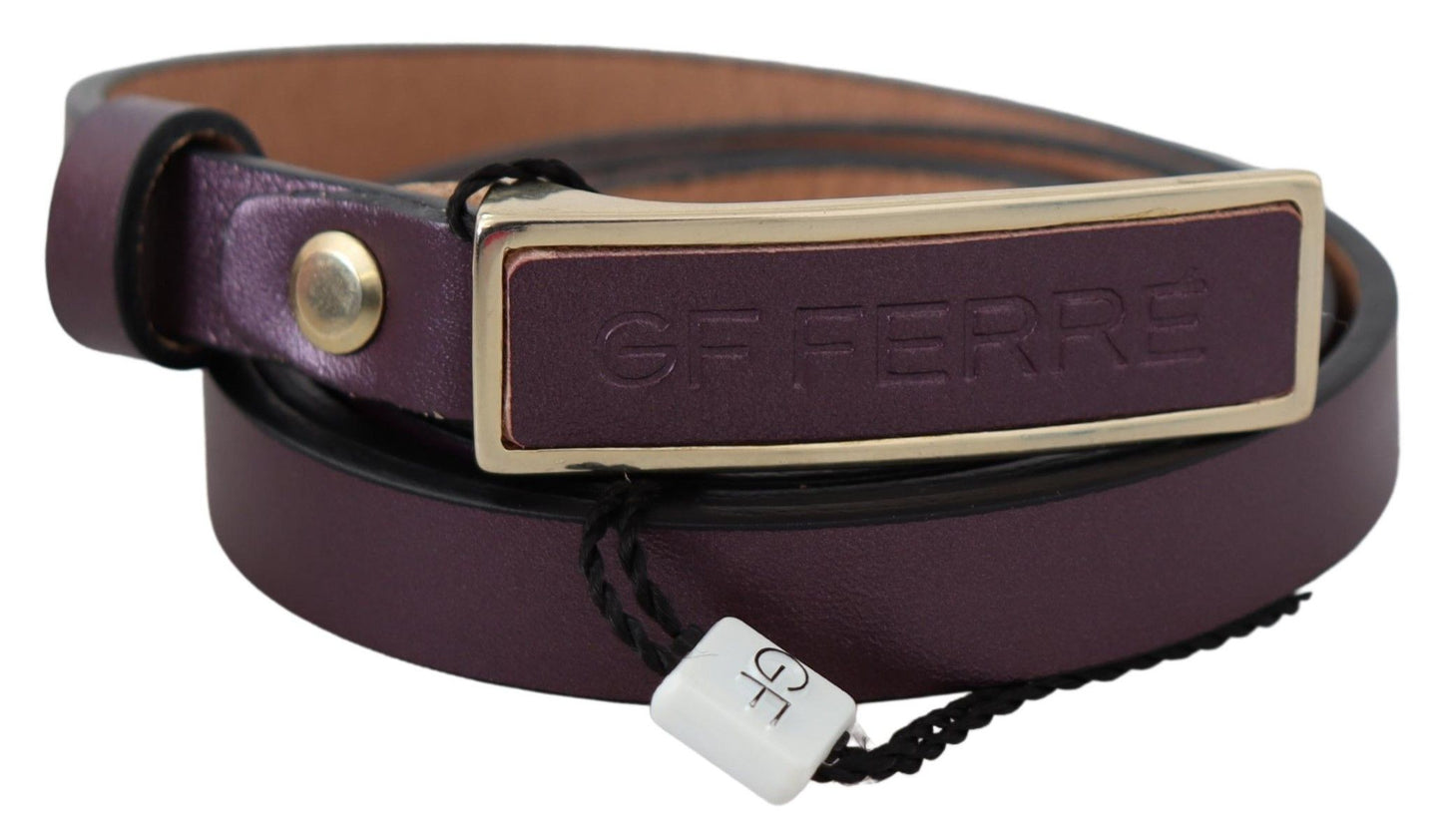 GF Ferre Elegant Maroon Leather Belt with Gold-Tone Buckle