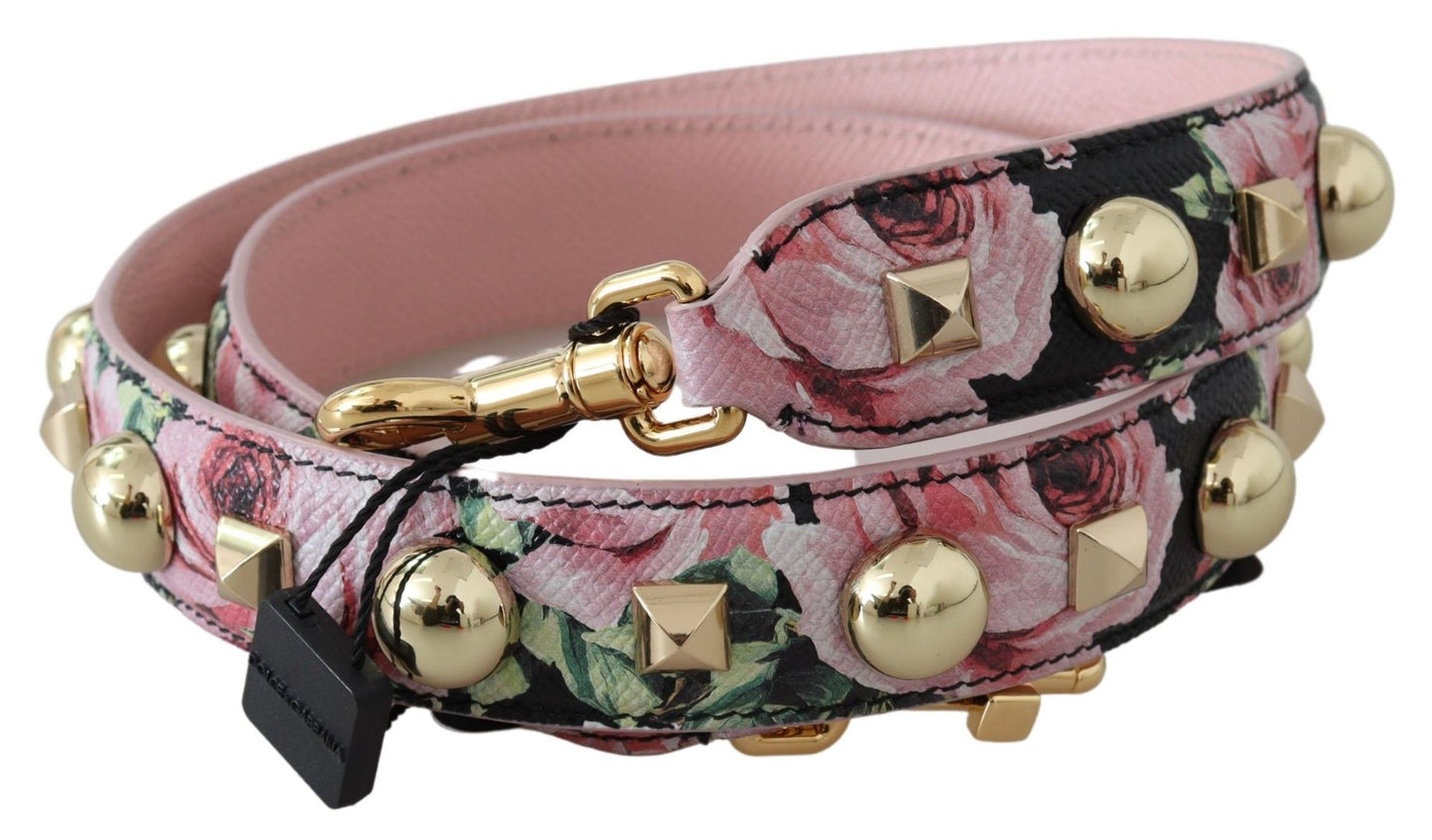 Dolce &amp; Gabbana - Bracelet en cuir à clous dorés à fleurs - Rose