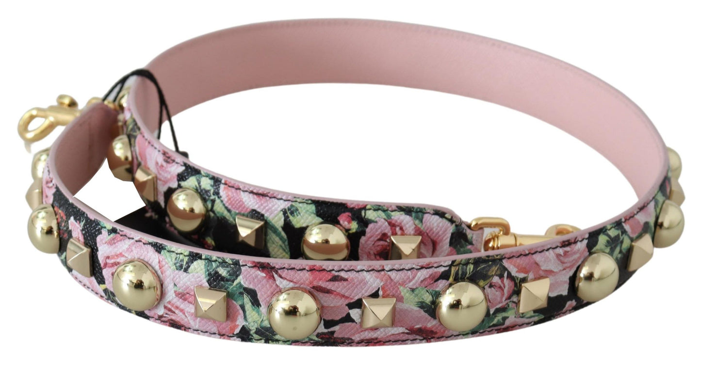 Dolce &amp; Gabbana - Bracelet en cuir à clous dorés à fleurs - Rose