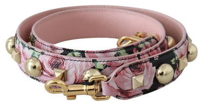 Dolce &amp; Gabbana - Bracelet en cuir à clous dorés à fleurs - Rose