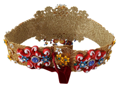 Dolce &amp; gabbana ceinture dorée à cristaux fleuris