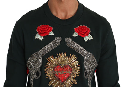 Dolce &amp; Gabbana Jersey de algodón esmeralda con bordado de cristales