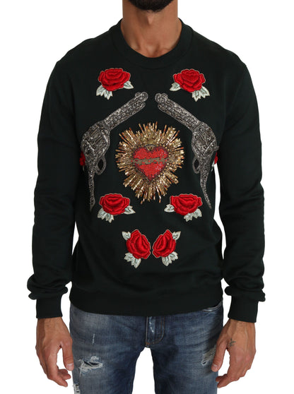 Dolce &amp; Gabbana Jersey de algodón esmeralda con bordado de cristales