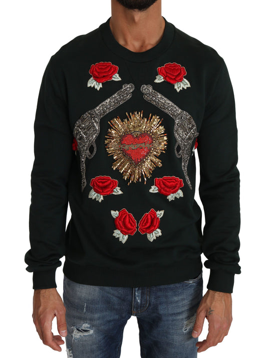 Dolce &amp; Gabbana Jersey de algodón esmeralda con bordado de cristales