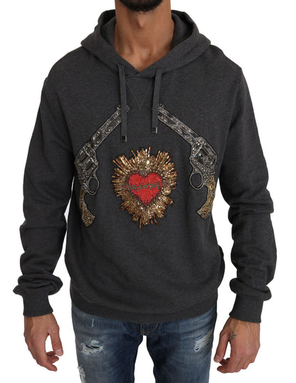 Dolce &amp; Gabbana Suéter gris con motivo de pistola de corazón de cristal