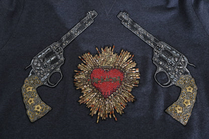 Dolce &amp; Gabbana Suéter gris con motivo de pistola de corazón de cristal