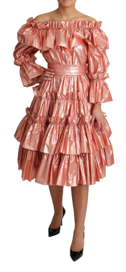 Robe à volants métallisée rose Dolce &amp; Gabbana