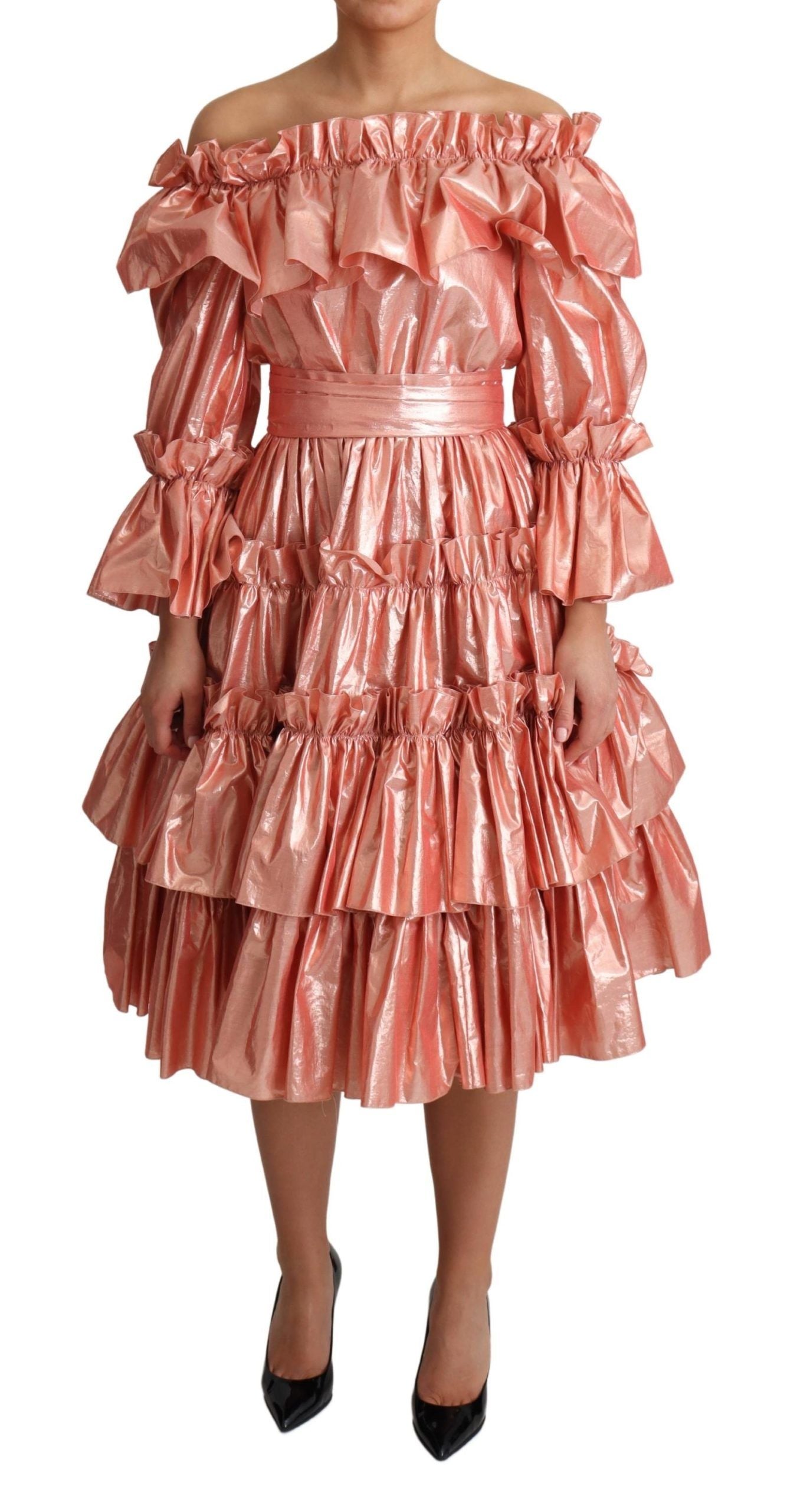 Robe à volants métallisée rose Dolce &amp; Gabbana