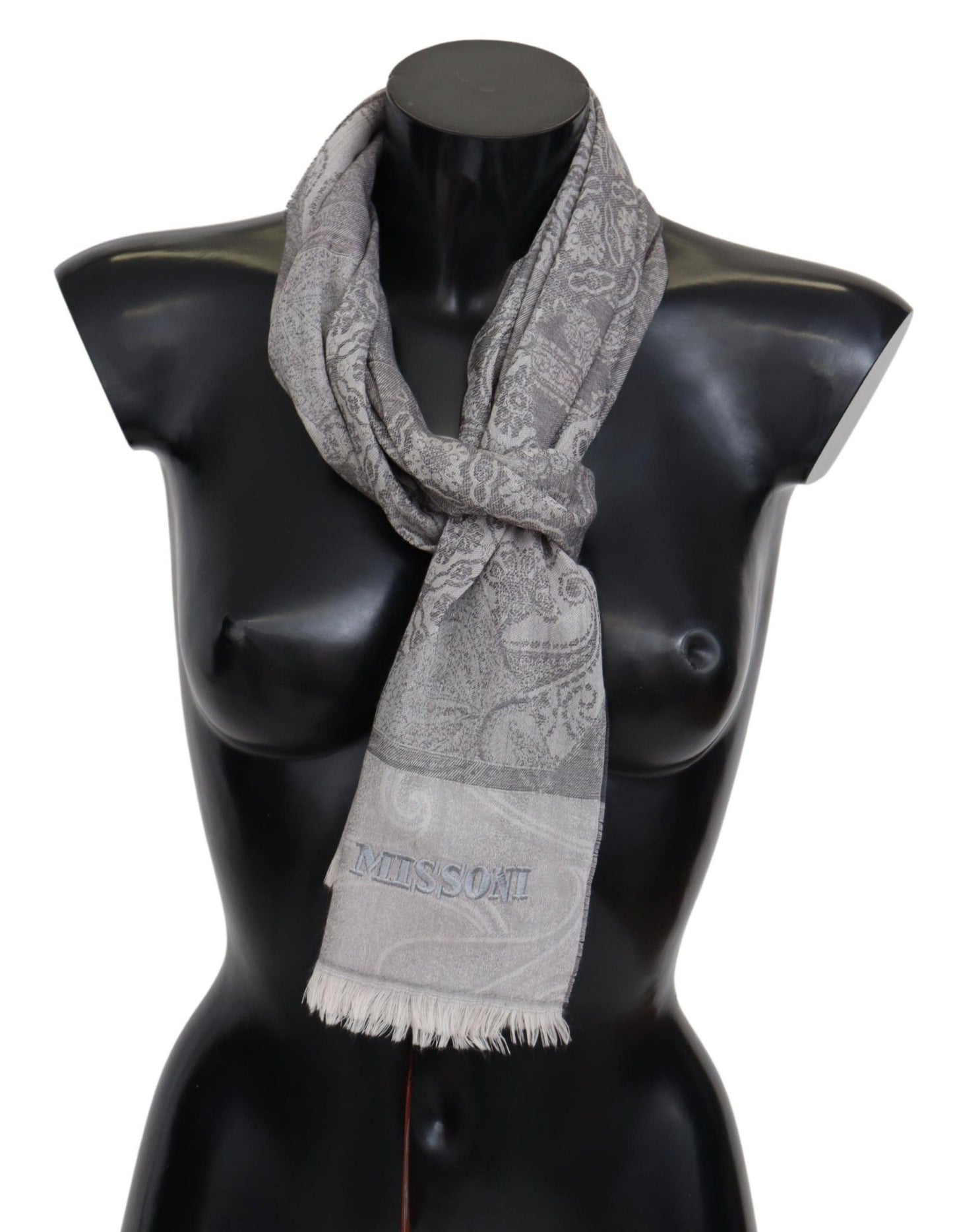 Missoni Elegant Paisley Wool Scarf in Gray