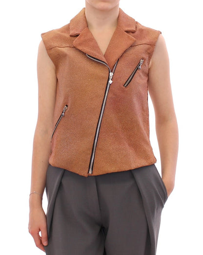 La Maison du Couturier - Gilet couture sans manches en cuir - Marron riche