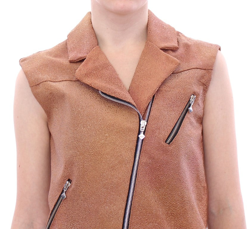 La Maison du Couturier - Gilet couture sans manches en cuir - Marron riche