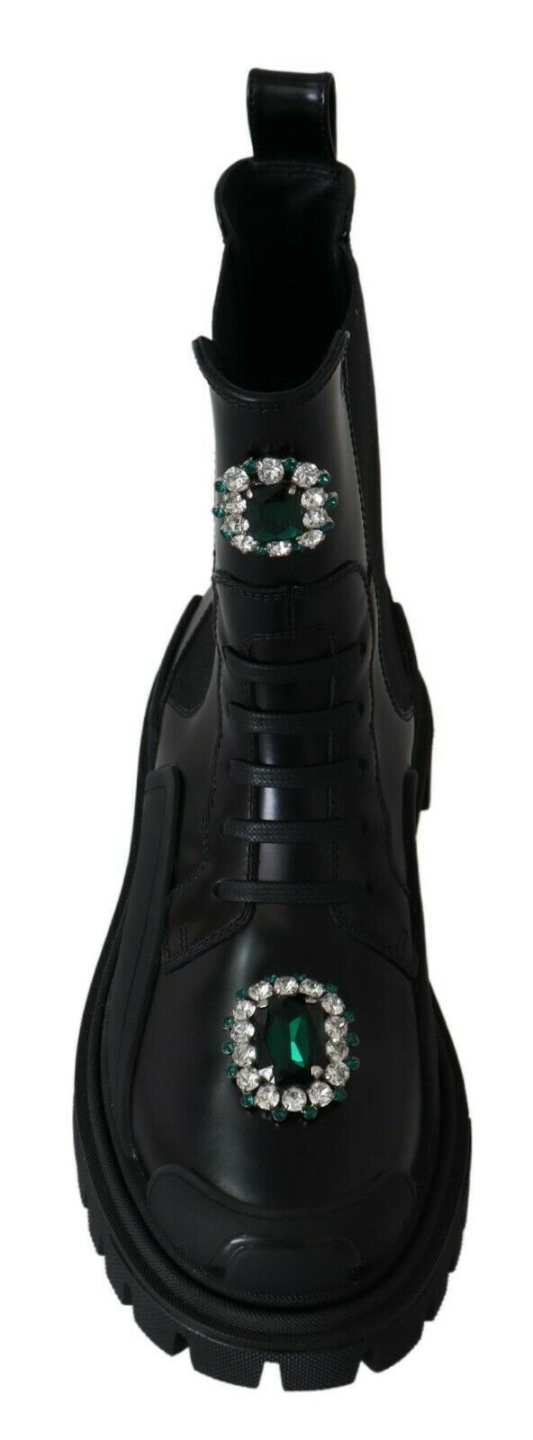 Bottes de combat en cuir noir Dolce &amp; gabbana avec détail en cristal