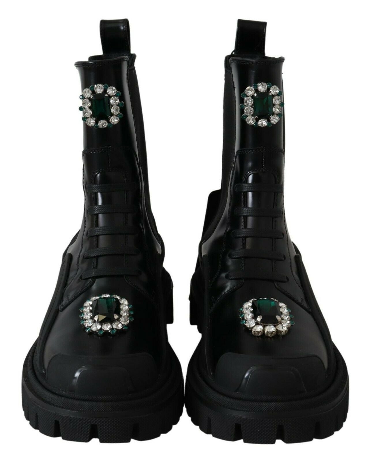 Bottes de combat en cuir noir Dolce &amp; gabbana avec détail en cristal