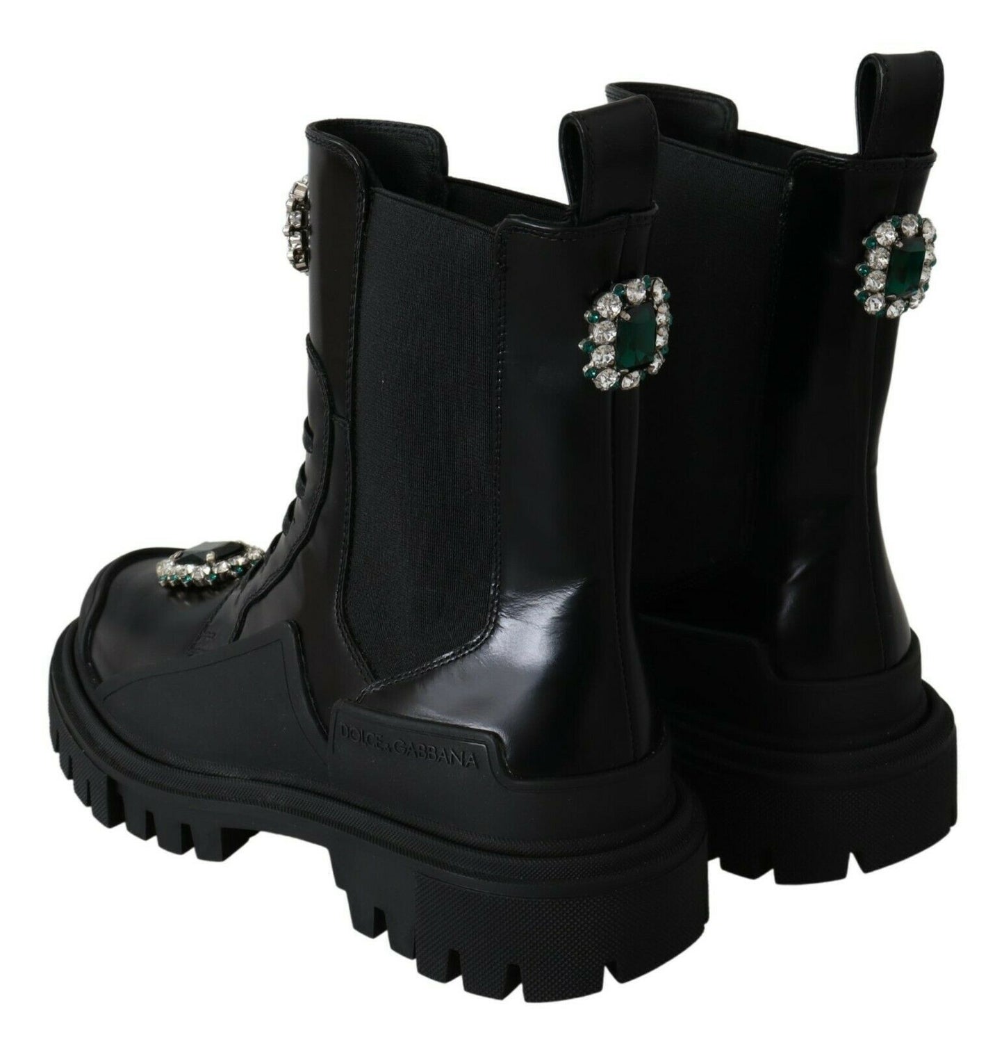 Bottes de combat en cuir noir Dolce &amp; gabbana avec détail en cristal