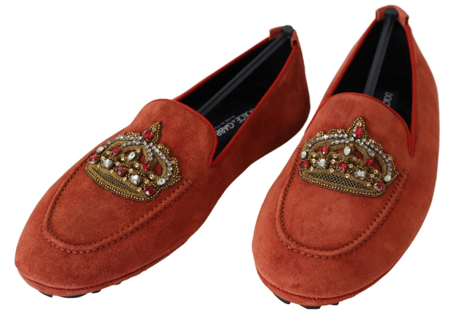 Dolce &amp; gabbana opulents mocassins en cuir orange avec broderie dorée