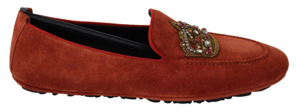 Dolce &amp; gabbana opulents mocassins en cuir orange avec broderie dorée