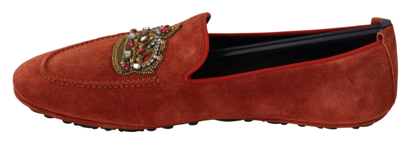 Dolce &amp; gabbana opulents mocassins en cuir orange avec broderie dorée