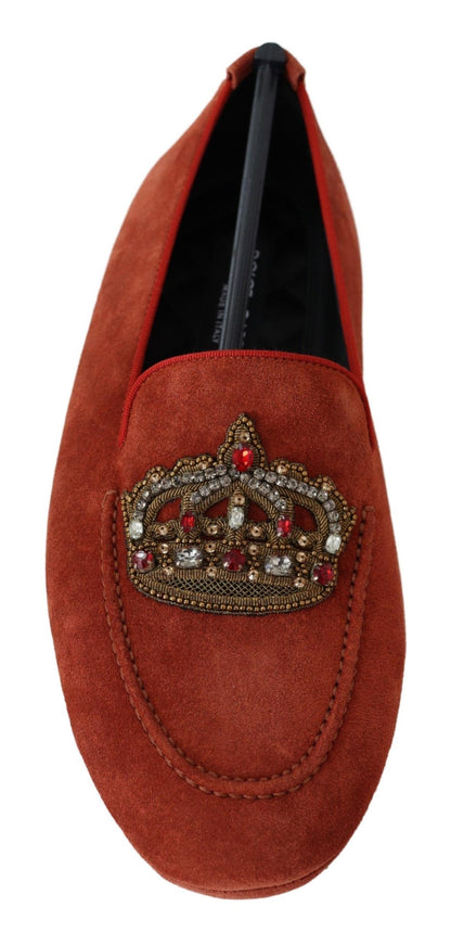 Dolce &amp; gabbana opulents mocassins en cuir orange avec broderie dorée