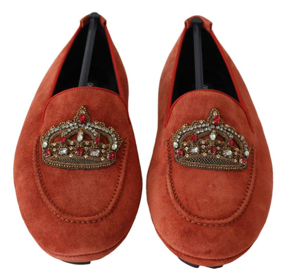 Dolce &amp; gabbana opulents mocassins en cuir orange avec broderie dorée