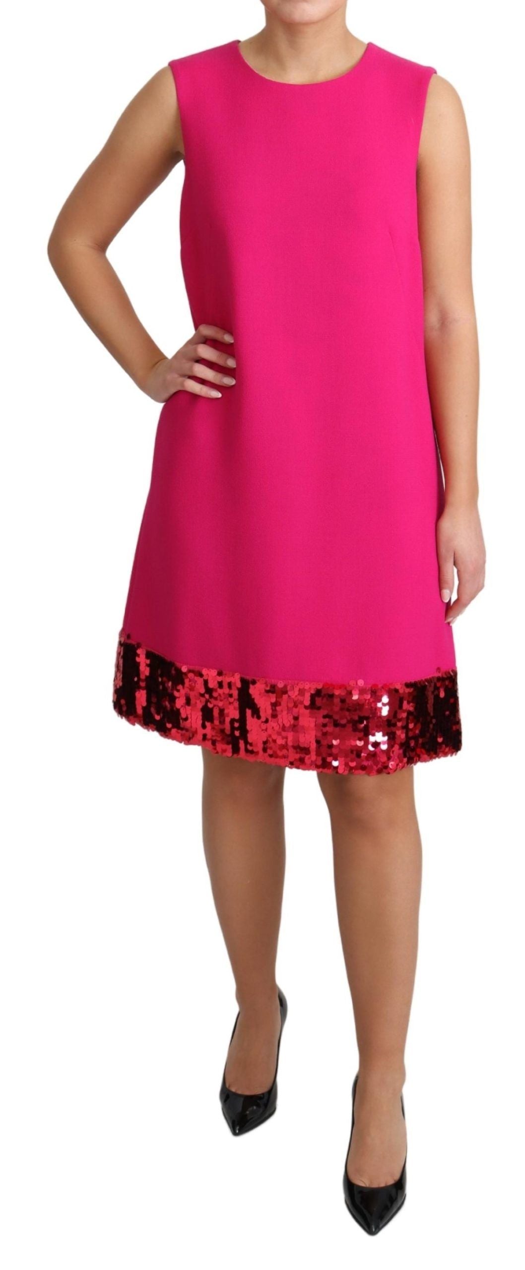 Dolce & Gabbana Elegant Fuchsia Sequined Wool Blend Shift Dress