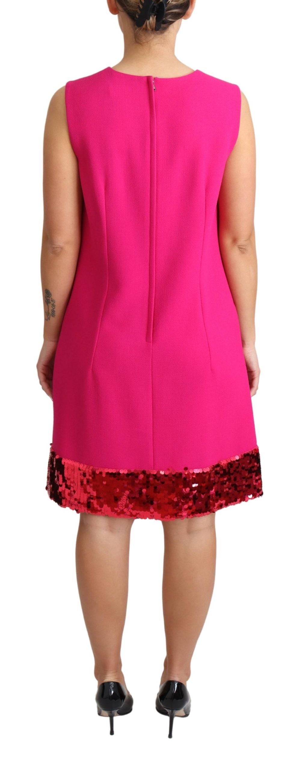 Dolce &amp; gabbana robe droite en laine mélangée à sequins fuchsia