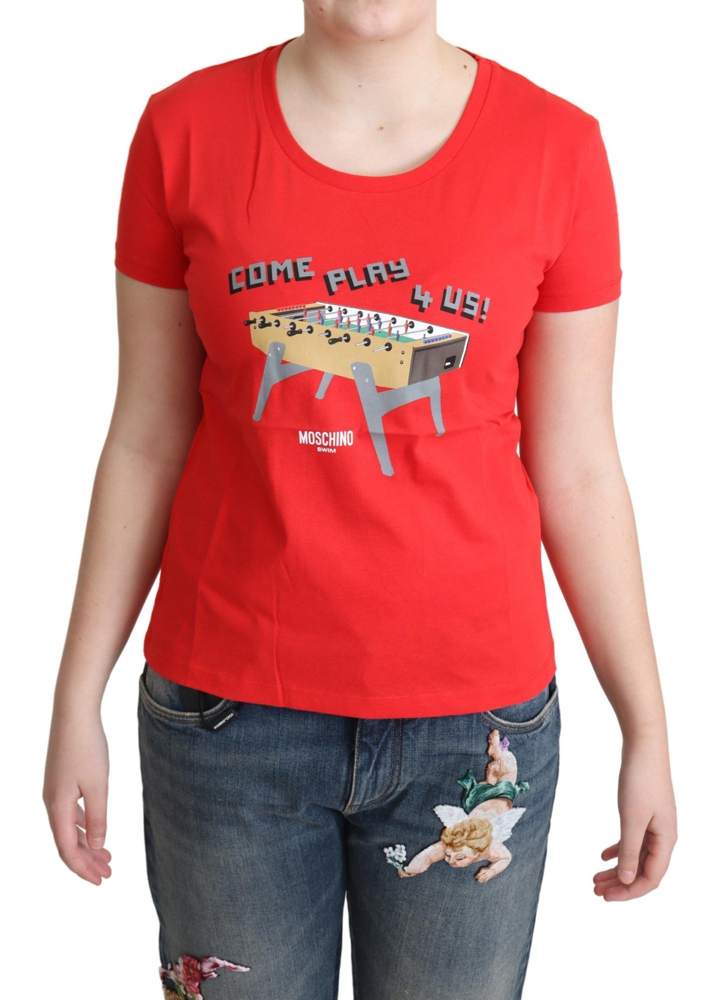 T-shirt en coton rouge Moschino avec imprimé ludique