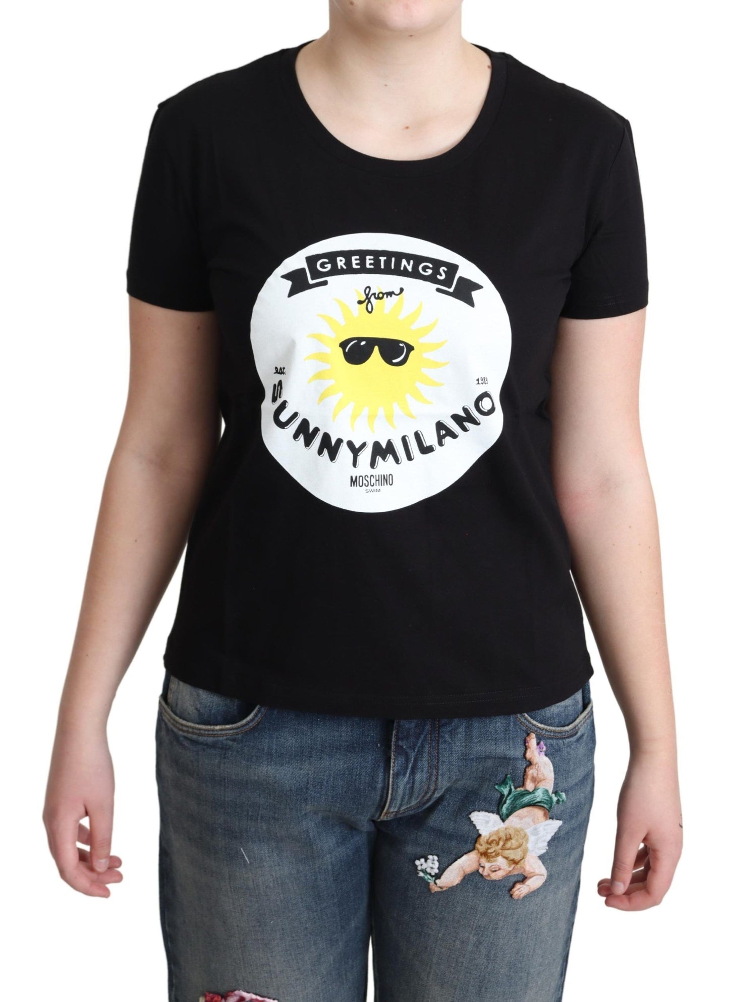 Elegante camiseta de algodón Moschino con estampado Milano